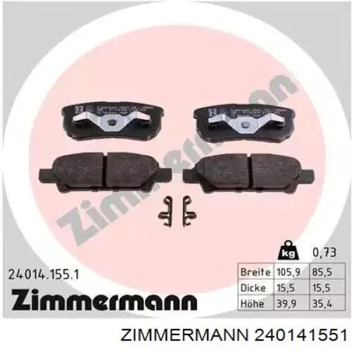 Okładziny (klocki) do hamulców tarczowych tylne Zimmermann 240141551 cena, od 18,57 USD