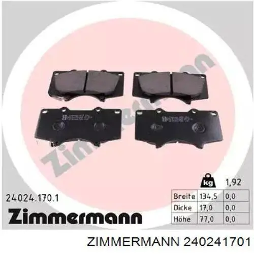 240241701 Zimmermann Klocki hamulcowe przednie tarczowe