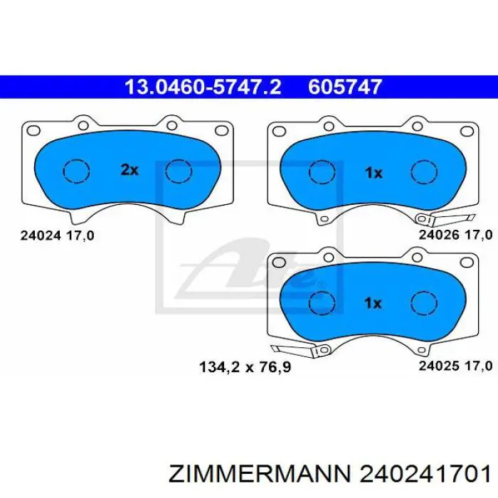 Klocki hamulcowe przednie tarczowe Zimmermann 240241701 cena, od 27,98 USD
