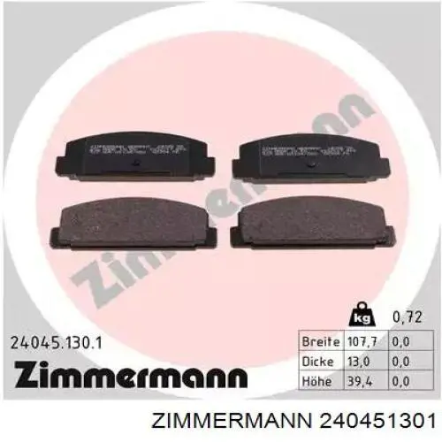 Okładziny (klocki) do hamulców tarczowych tylne Zimmermann 240451301 cena, od 20,19 USD