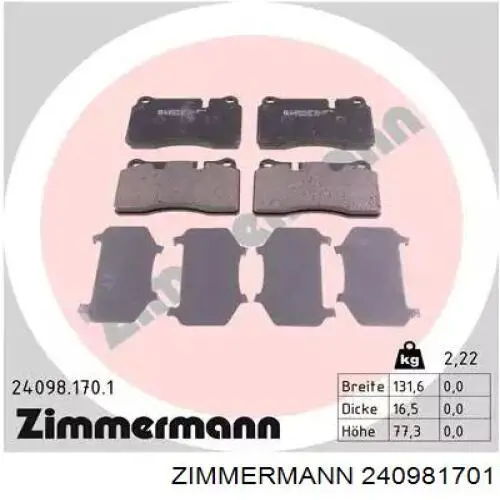 Klocki hamulcowe przednie tarczowe Zimmermann 240981701 cena, od 99,79 USD