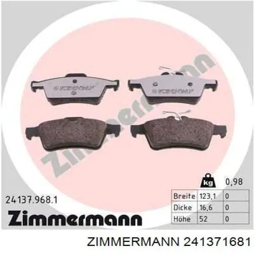 Okładziny (klocki) do hamulców tarczowych tylne Zimmermann 241371681 cena, od 22,54 USD