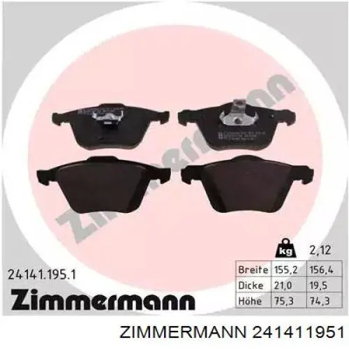 Klocki hamulcowe przednie tarczowe Zimmermann 241411951 cena, od 38,48 USD
