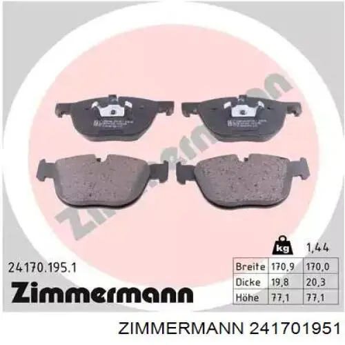 Klocki hamulcowe przednie tarczowe Zimmermann 241701951 cena, od 38,53 USD