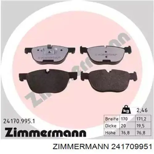 241709951 Zimmermann Klocki hamulcowe przednie tarczowe