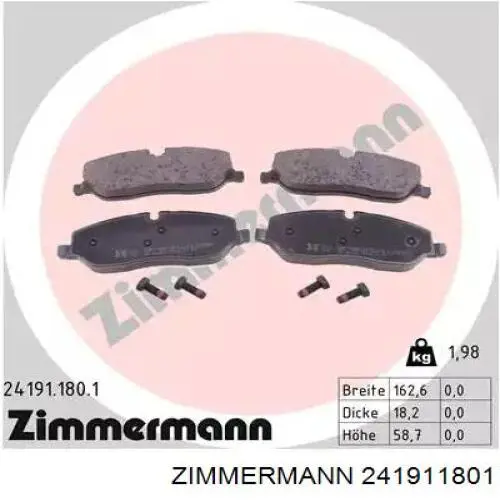 241911801 Zimmermann Klocki hamulcowe przednie tarczowe