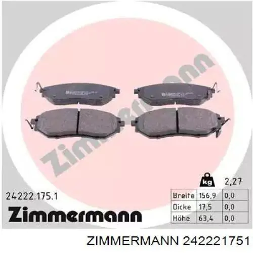 Klocki hamulcowe przednie tarczowe Zimmermann 242221751 cena, od 28,26 USD