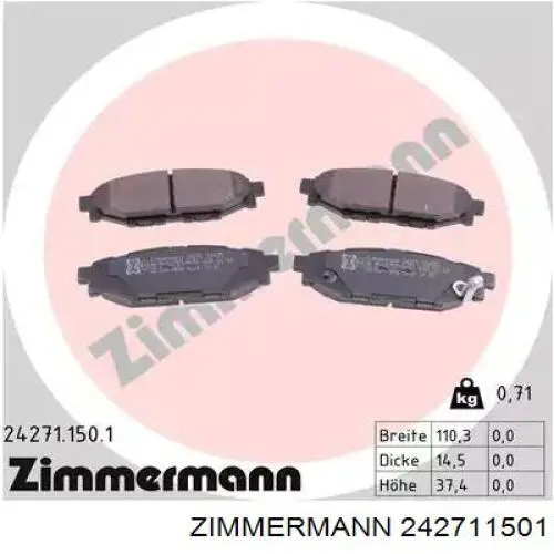 242711501 Zimmermann Okładziny (klocki) do hamulców tarczowych tylne