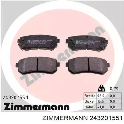 Okładziny (klocki) do hamulców tarczowych tylne Zimmermann 243201551 cena, od 20,86 USD
