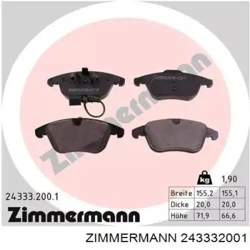 Klocki hamulcowe przednie tarczowe Zimmermann 243332001 cena, od 33,56 USD