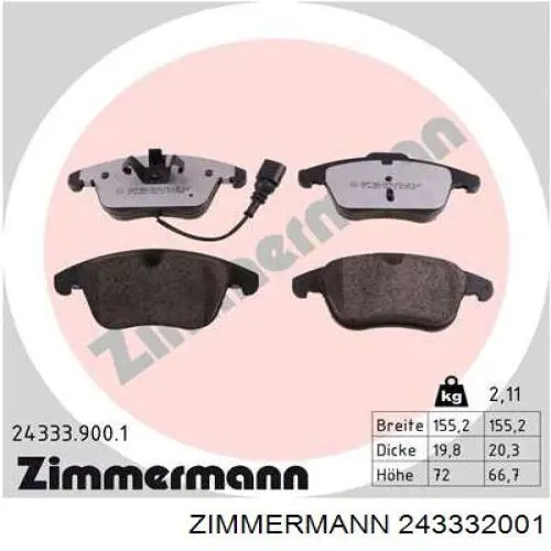 Do koszyka 243332001 Zimmermann Klocki hamulcowe przednie tarczowe