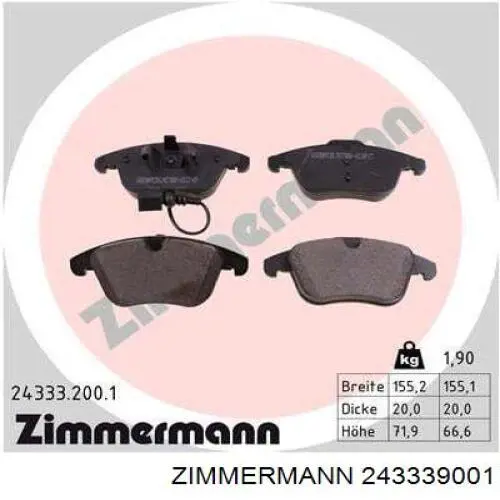 243339001 Zimmermann Klocki hamulcowe przednie tarczowe