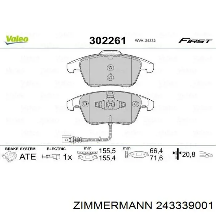Do koszyka 243339001 Zimmermann Klocki hamulcowe przednie tarczowe