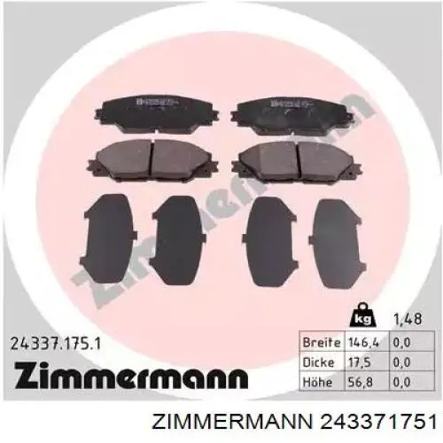 Klocki hamulcowe przednie tarczowe Zimmermann 243371751 cena, od 23,47 USD
