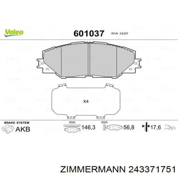 Do koszyka 243371751 Zimmermann Klocki hamulcowe przednie tarczowe