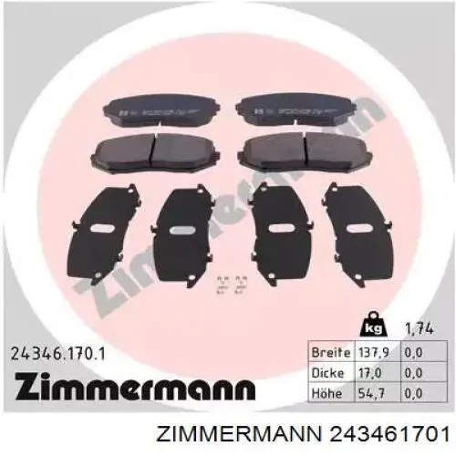Klocki hamulcowe przednie tarczowe Zimmermann 243461701 cena, od 26,34 USD