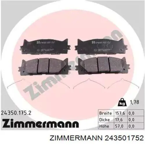 243501752 Zimmermann Klocki hamulcowe przednie tarczowe