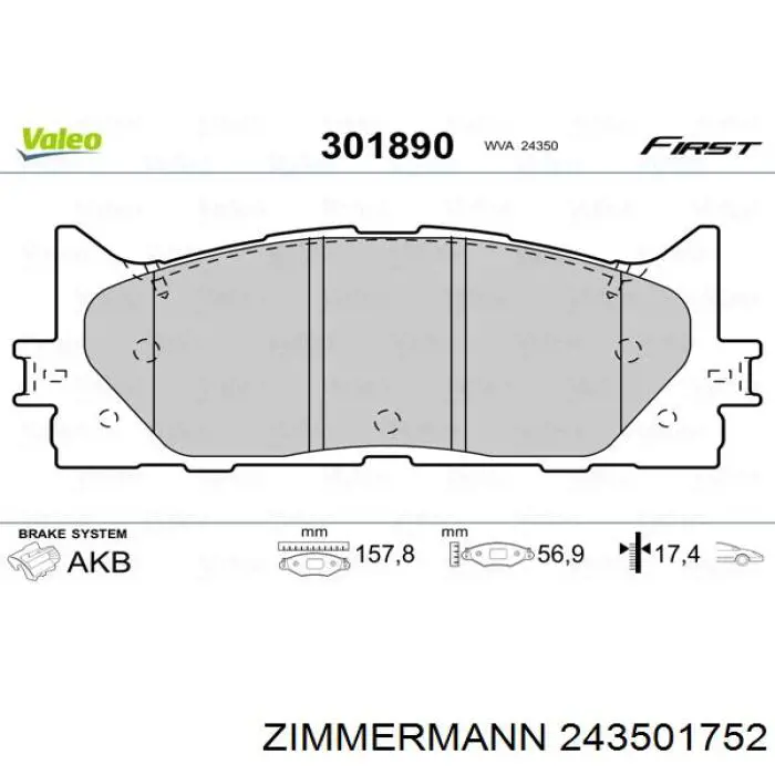 Do koszyka 243501752 Zimmermann Klocki hamulcowe przednie tarczowe