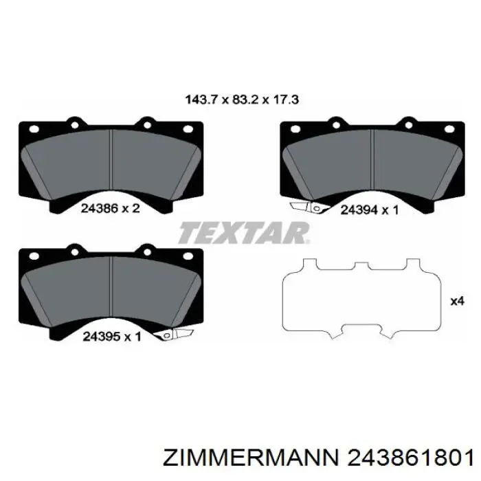 Klocki hamulcowe przednie tarczowe Zimmermann 243861801 cena, od 32,24 USD