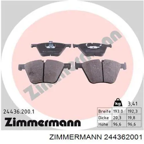 244362001 Zimmermann klocki hamulcowe przednie tarczowe