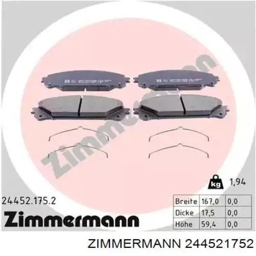 244521752 Zimmermann Klocki hamulcowe przednie tarczowe