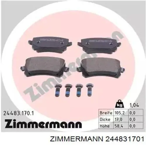 Okładziny (klocki) do hamulców tarczowych tylne Zimmermann 244831701 cena, od 24,10 USD