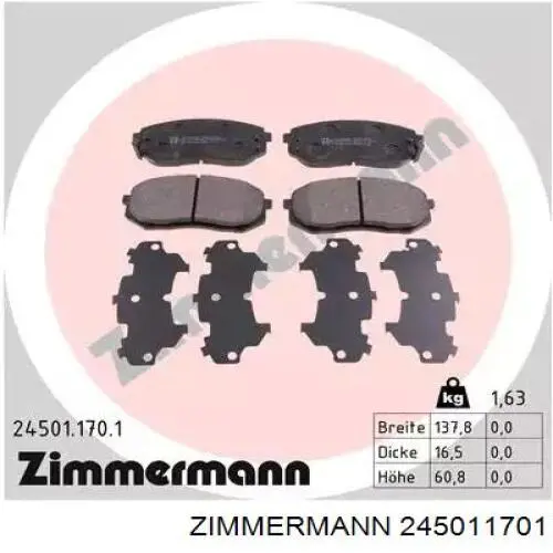 Klocki hamulcowe przednie tarczowe Zimmermann 245011701 cena, od 27,35 USD
