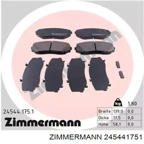 Klocki hamulcowe przednie tarczowe Zimmermann 245441751 cena, od 28,16 USD