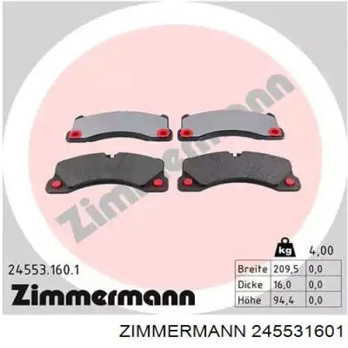 Klocki hamulcowe przednie tarczowe Zimmermann 245531601 cena, od 46,16 USD