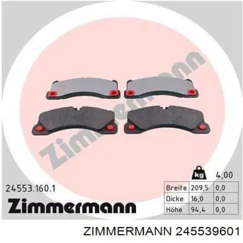 Klocki hamulcowe przednie tarczowe Zimmermann 245539601 cena, od 46,16 USD