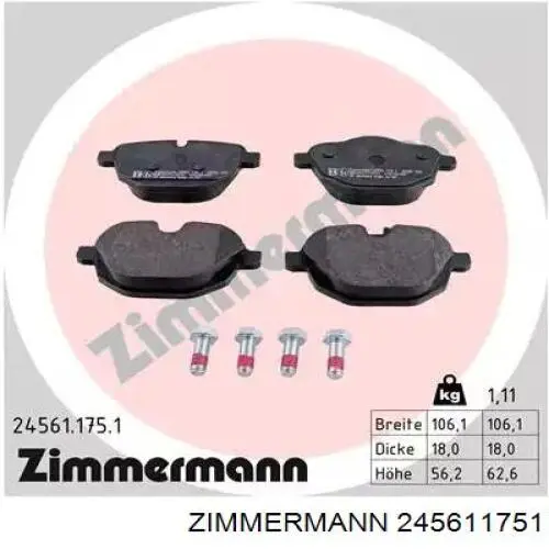 Okładziny (klocki) do hamulców tarczowych tylne Zimmermann 245611751 cena, od 25,98 USD