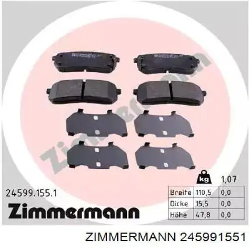 Okładziny (klocki) do hamulców tarczowych tylne Zimmermann 245991551 cena, od 49,79 USD