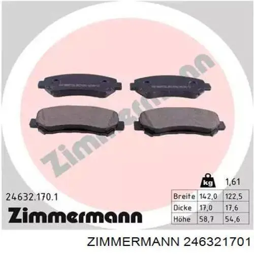 Klocki hamulcowe przednie tarczowe Zimmermann 246321701 cena, od 26,72 USD