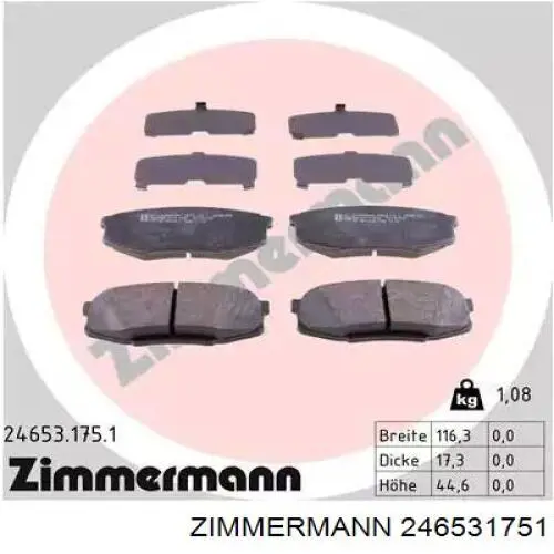 246531751 Zimmermann Okładziny (klocki) do hamulców tarczowych tylne