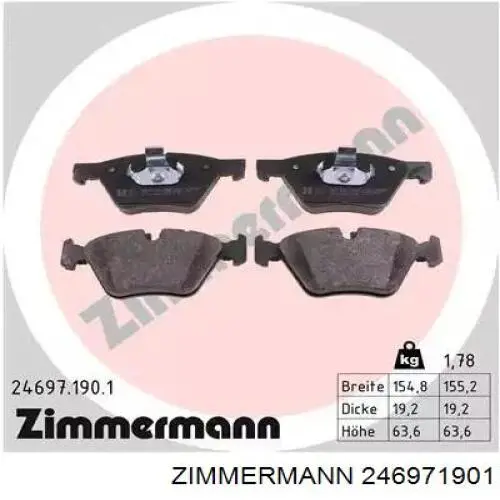 Klocki hamulcowe przednie tarczowe Zimmermann 246971901 cena, od 37,77 USD