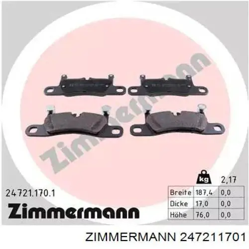 Okładziny (klocki) do hamulców tarczowych tylne Zimmermann 247211701 cena, od 37,26 USD
