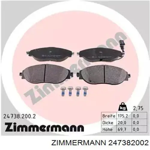 Klocki hamulcowe przednie tarczowe Zimmermann 247382002 cena, od 42,00 USD
