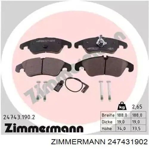 Klocki hamulcowe przednie tarczowe Zimmermann 247431902 cena, od 37,39 USD