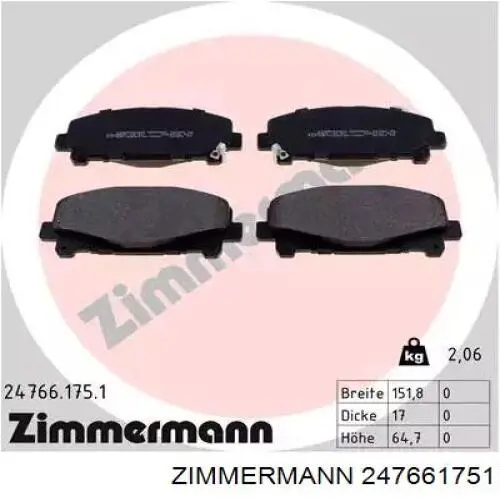 247661751 Zimmermann Klocki hamulcowe przednie tarczowe