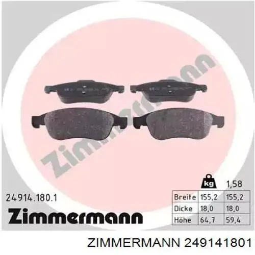 Klocki hamulcowe przednie tarczowe Zimmermann 249141801 cena, od 26,39 USD