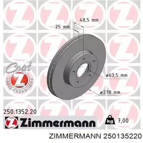 Tarcza hamulcowa przednia Zimmermann 250135220 cena, od 50,49 USD