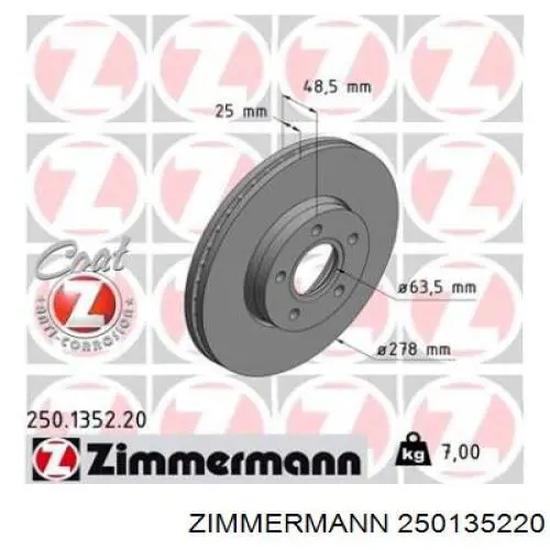Do koszyka 250135220 Zimmermann Tarcza hamulcowa przednia