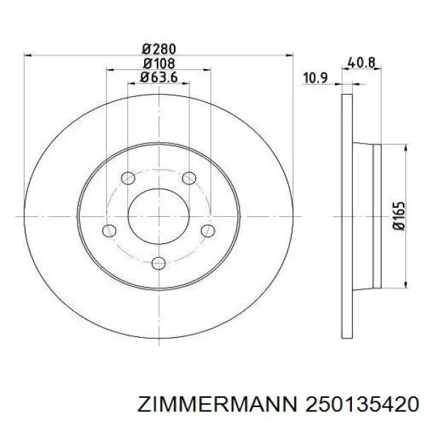 Do koszyka 250135420 Zimmermann Tarcza hamulcowa tylna