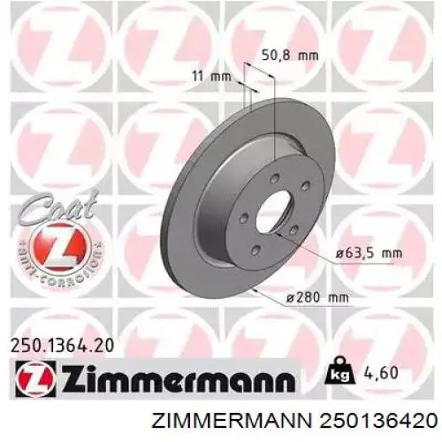 Tarcza hamulcowa tylna Zimmermann 250136420 cena, od 44,16 USD