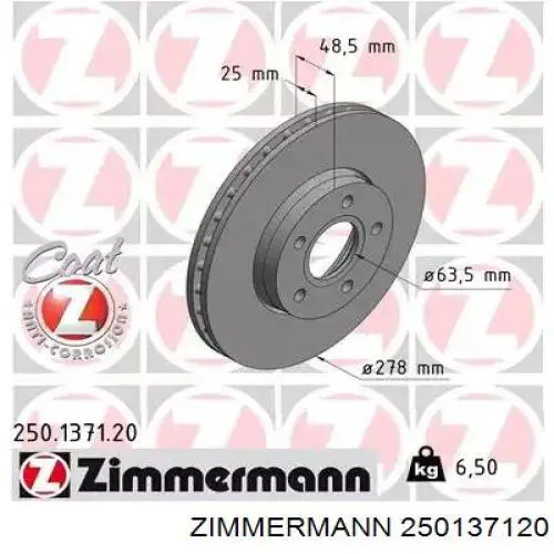 Tarcza hamulcowa przednia Zimmermann 250137120 cena, od 50,09 USD
