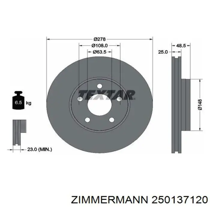 Do koszyka 250137120 Zimmermann Tarcza hamulcowa przednia