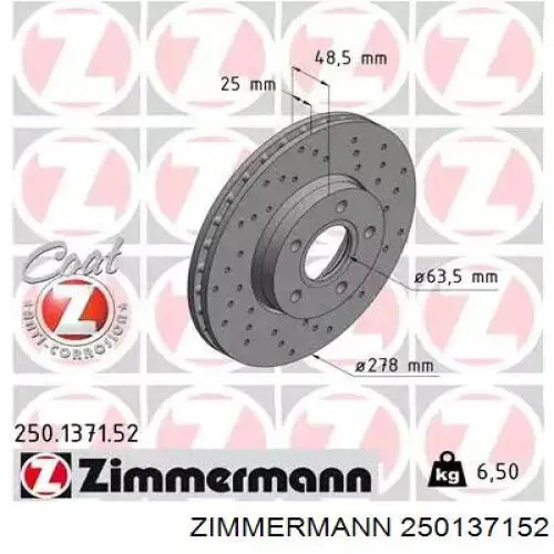 250.1371.52 Zimmermann tarcza hamulcowa przednia