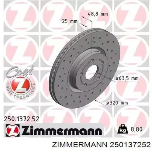 250.1372.52 Zimmermann tarcza hamulcowa przednia