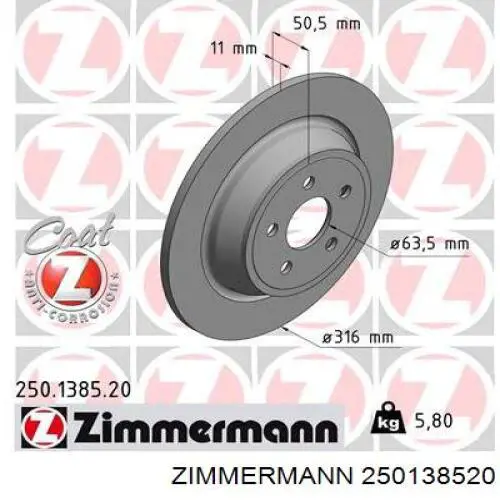 250.1385.20 Zimmermann tarcza hamulcowa tylna