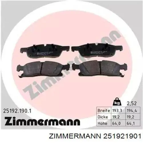 Klocki hamulcowe przednie tarczowe Zimmermann 251921901 cena, od 43,42 USD
